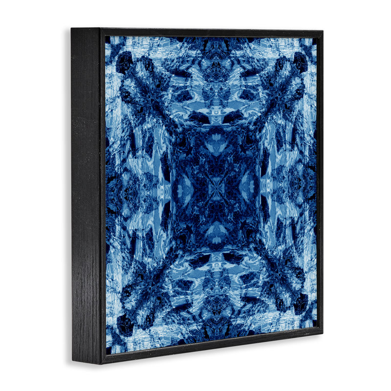 «Blue Tie Dye Symmetry», art de la giclée encadrée par El Perkin, H 24 po x l 24 po, Giclée encadrée noir minuit