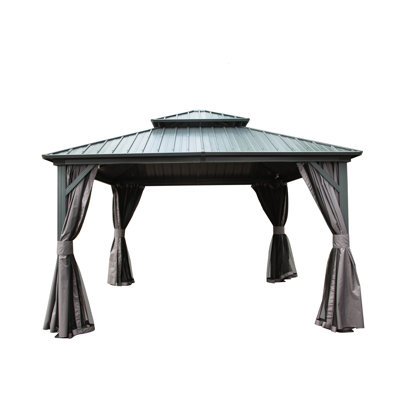 12' X Gazebo With Curtain And Netting - For Patio, Backyard, Deck, Lawn Aluminum Frame