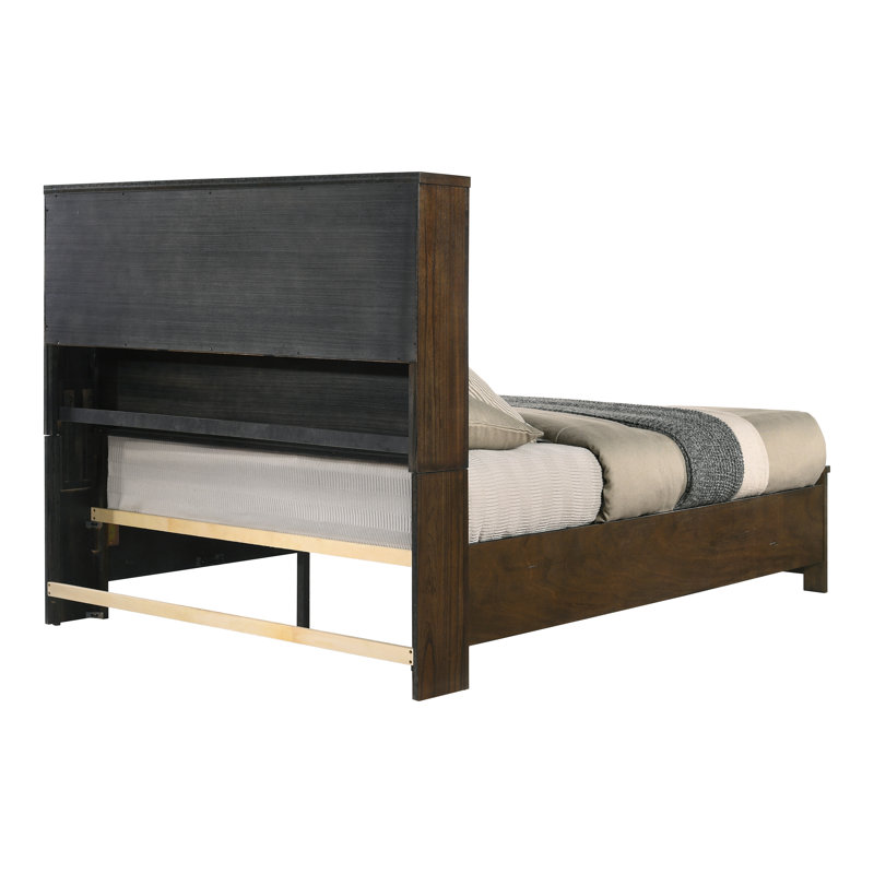 King Oak Wood Frame Bed with Storage Drawers and Headboard