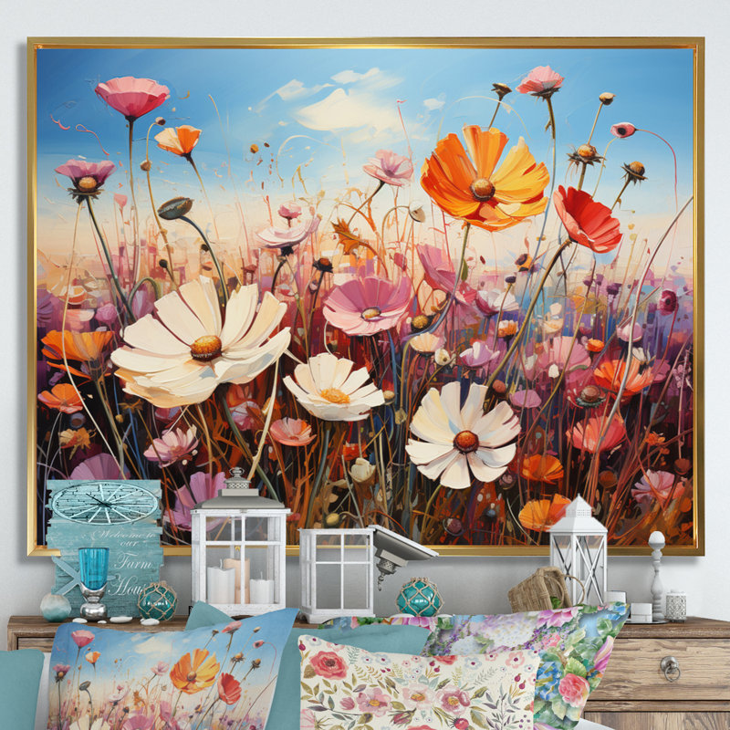 Wildflowers Blooming Meadow, reproduction d'art sur toile, Cadre flottant doré, H 24 po x l 32 po x P 1 po