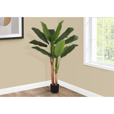 Artificial Plant, 55" Tall, Banana Tree, Indoor, Faux, Fake, Floor, Greenery, Potted, Real Touch, Decorative, Green Leaves, Black Pot