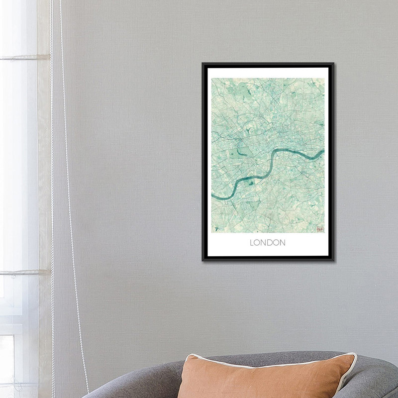 « paris rétro blue urban blueprint map », reproduction d’impression sur toile, H 60 po x l 40po x P 1,5 po, Pas de tapis
