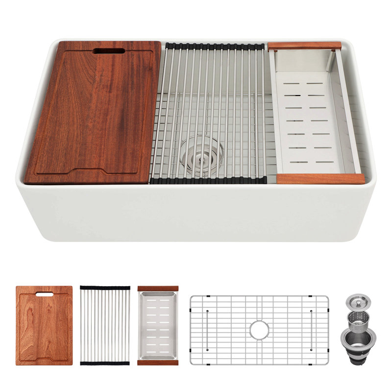 Station de travail de ferme 33 po x 20 po - Évier de cuisine de ferme à simple cuve en céramique