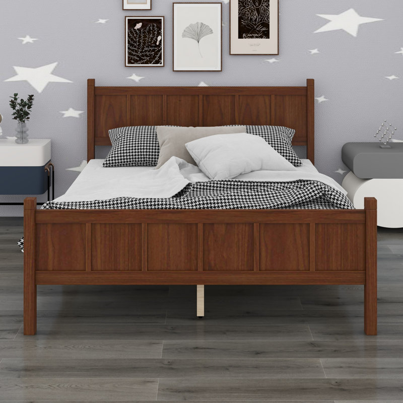 Lit à panneau plat Modern Farmhouse avec finition grain de bois, tête et pied de lit, Noyer foncé
