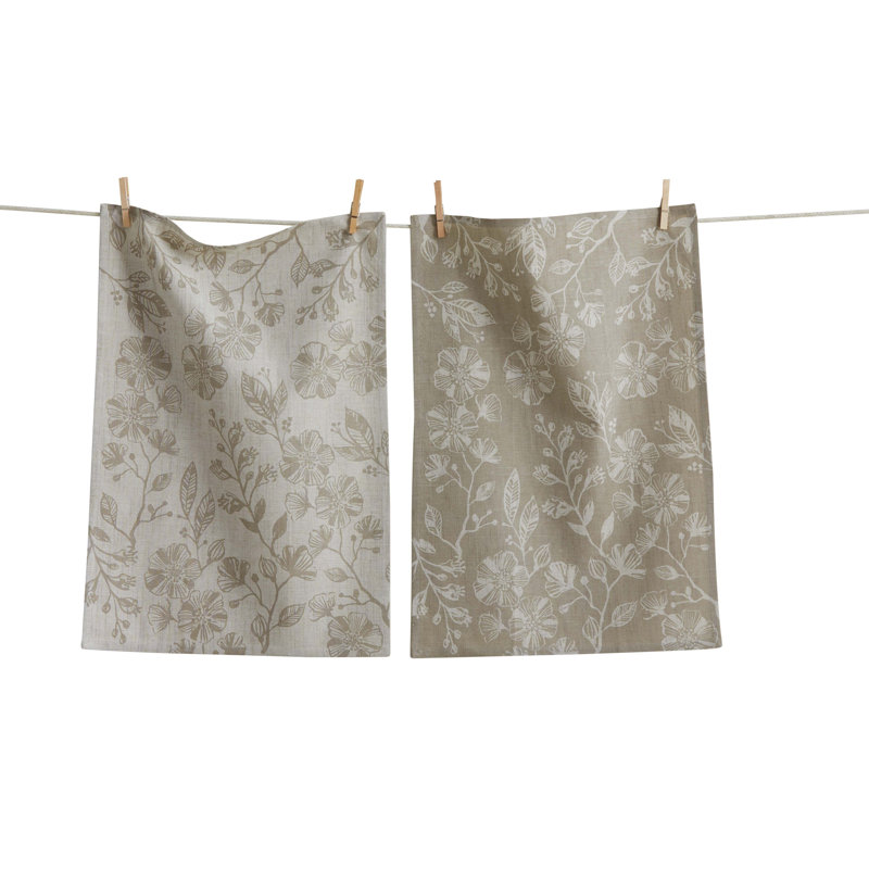 Canyon Print Floral Dishtowel Set  White Kitchen Towels, Everyday Use, Machine Washable., White