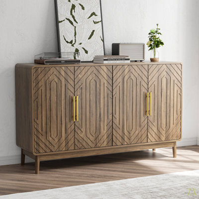 Buffet avec rangement, buffet sculpté à 4 portes, armoire d'appoint multifonctionnelle avec panneau à couches réglables pour le salon, le vestibule, le couloir, le bureau, la cuisine et la salle à manger