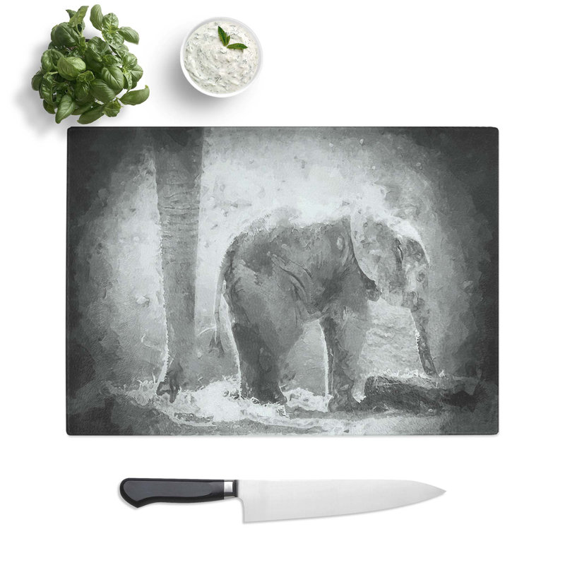 Glass Mother & Baby Elephant Together in Abstract Chopping Board, 39 cm W x 28.5 cm L