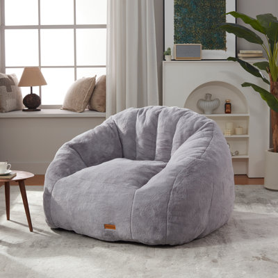 Shell-Shaped Faux Fur Bean Bag Chair, Seashell Design Beanbag Sofa for Living Room & Bedroom