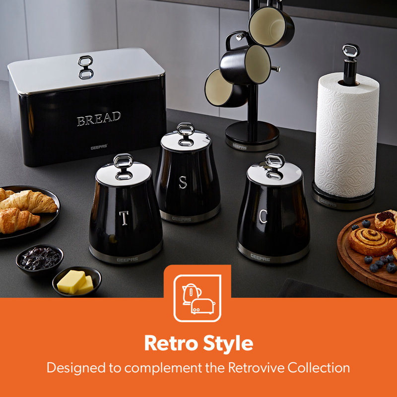 GEEPAS RetroVive Bread Bin 13L | Carbon Steel Container with Removable Lid & Easy-to-Lift Lid Handle | Easy Clean Design Preserves Loaves Fresh Longer | Shields from Dust Mites | Storage Box