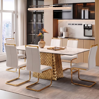 Amari Modern Faux Leather Cantilever Dining Chairs with Metal Frame