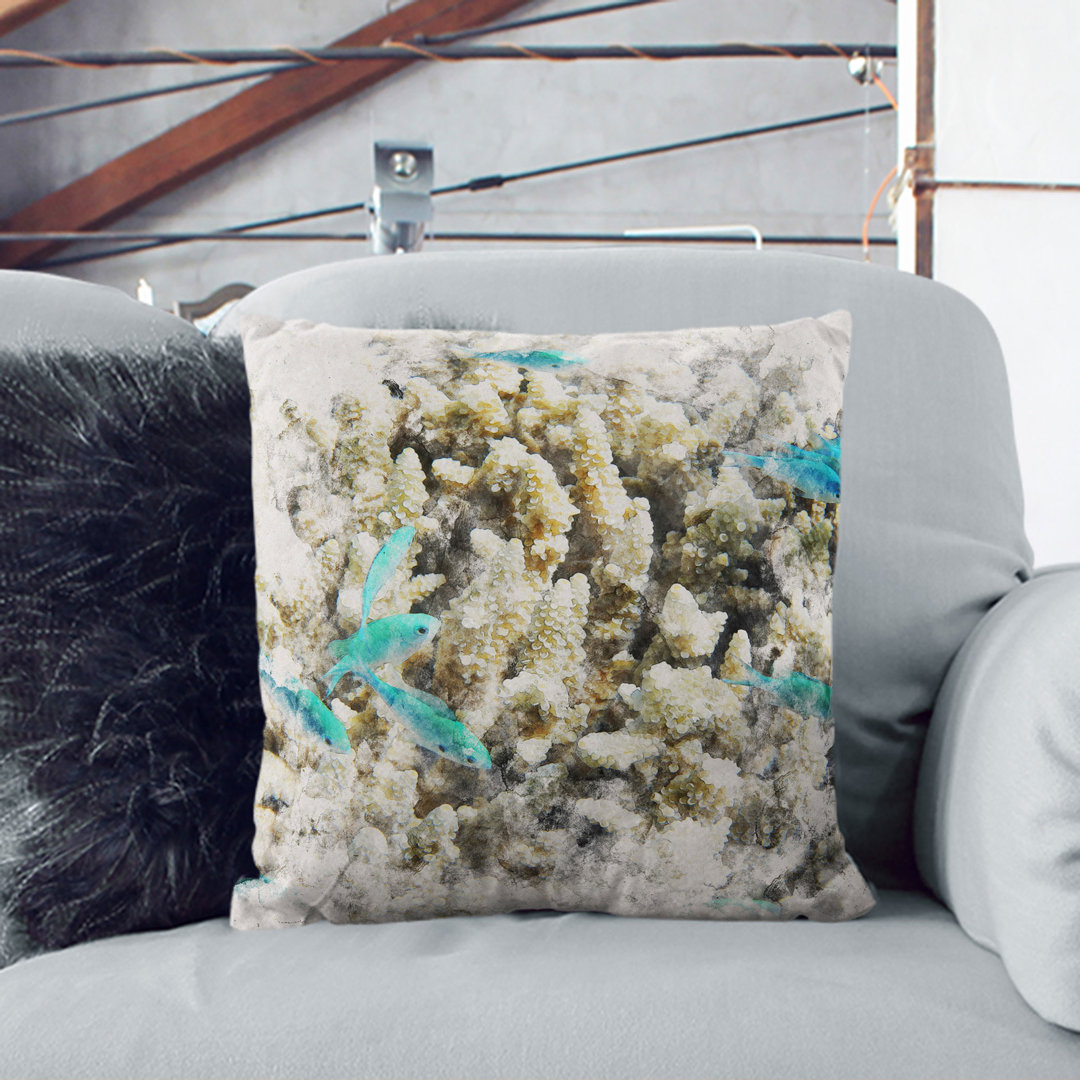Coral Reef and Fish Watercolour Scatter Cushion with Filling