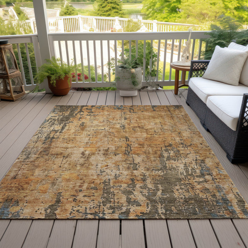Copper and Gray Flat Woven Synthetic Rectangular Rug