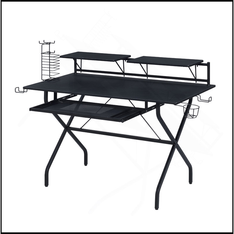 Rectangular Computer Desk With Keyboard Tray, Black