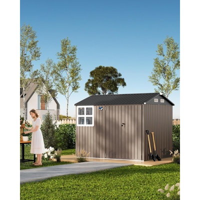 6' x 8' Outdoor Storage Shed, Sturdy Metal Building w/Windows & Lockable Doors for Garden, Backyard, Poolside and Lawn