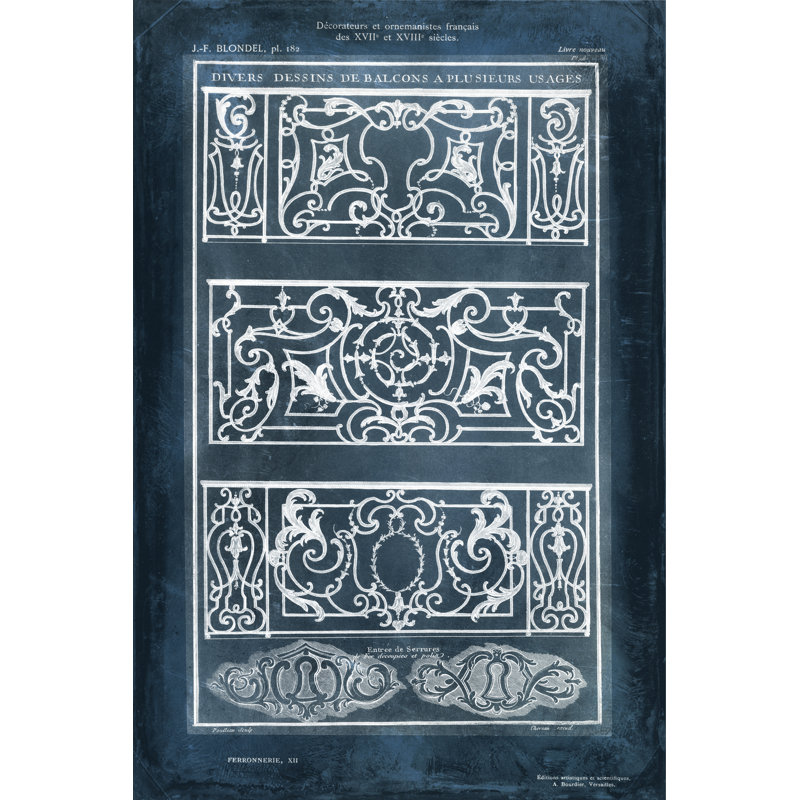 Ornamental Iron Blueprint I by Vision Studio - Wrapped Canvas Print, 30cm H x 20cm W