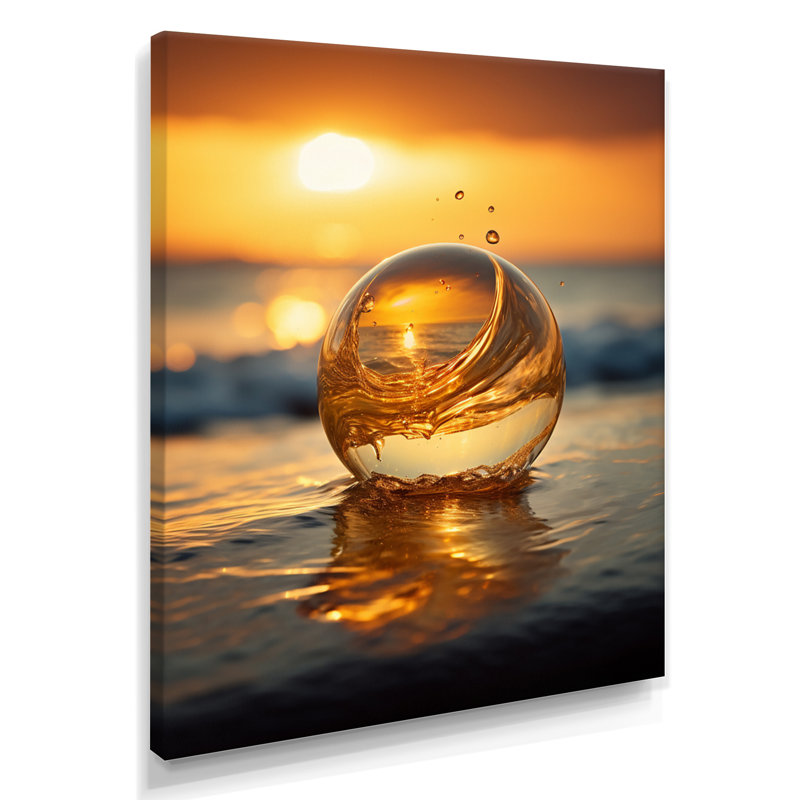 Coucher de soleil sur une goutte d'eau, H 20 po x l 12 po x P 1 po, Toile tendue