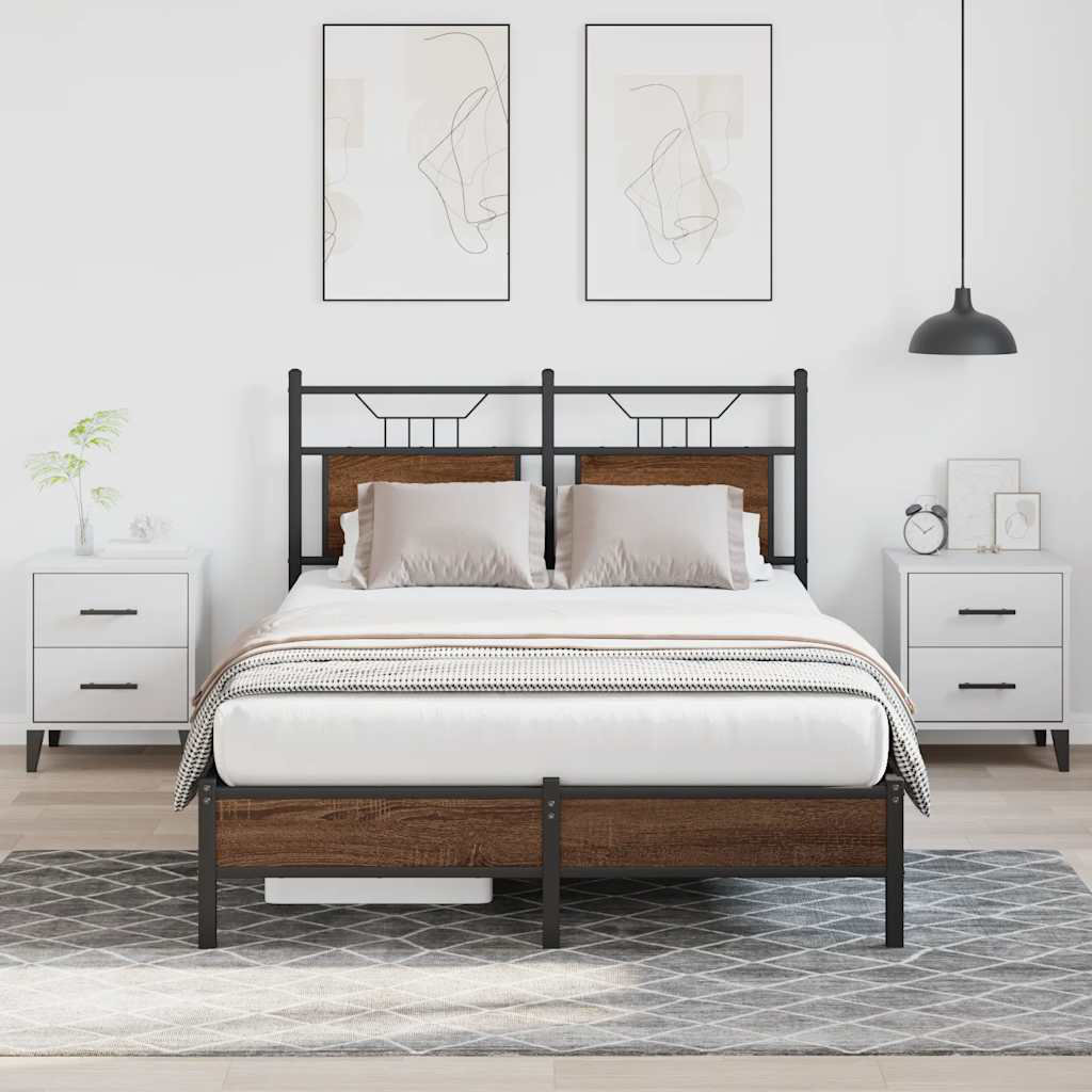Bed Frame Without Mattress Brown Oak 140X200 Cm Engineered Wood