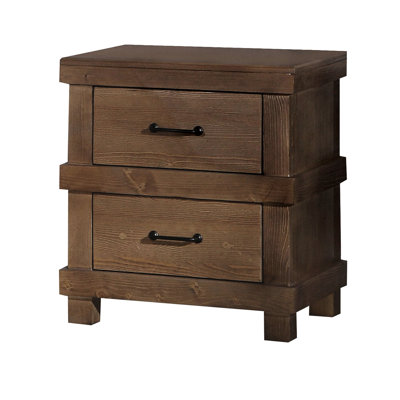 Elegant Antique Oak Nightstand With Two Drawers - Metal Handle Detail Smooth Bearing Slides Bedroom In Drawer Storage Feature And Accessibility Side Glide Mechanism