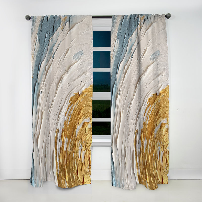 Gold and Blue Vibrant Spirals II - Modern Velvet Curtain - Room Darkening - 1 Panel, 52" W x 84" L