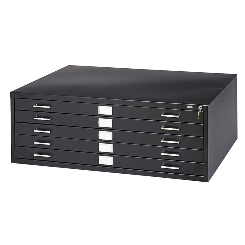 Five-Drawer Flat File Filing Cabinet, Black