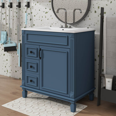 30 Inch Modern Bathroom Vanity With Sink 2 Left Hand Drawers & Adjustable Shelf Plus Soft Closing Doors