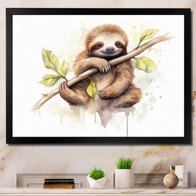 Lazy Sloth - Sloth Wall Art, Black Single Picture Framed, 12" H x 20" W x 1" D