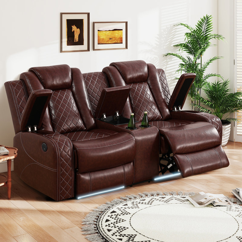Double Power Recliner Sofa with Cup Holders, USB Charging & Hidden Storage, Modern Electric Loveseat for Living Room Home Theater, Brown