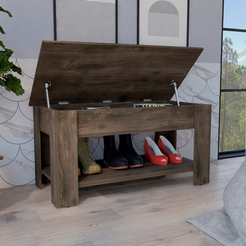 Storage Table, One Extendable Table Shelf, Four Legs, Lower Shelf, Brown