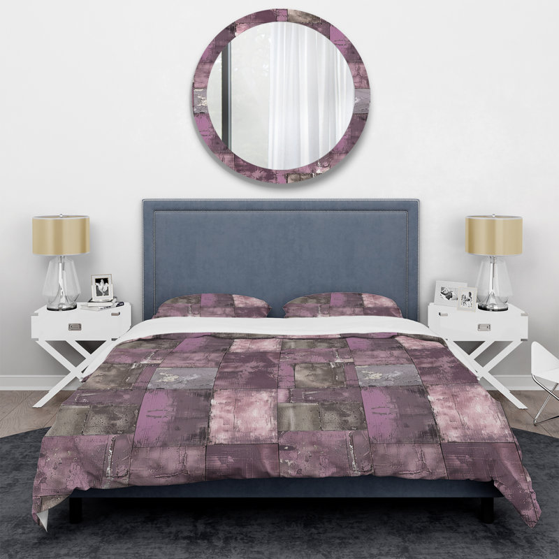 Ensemble de housse de couette tuiles d'inspiration rétro mauve, King Duvet Cover + 2 King Shams