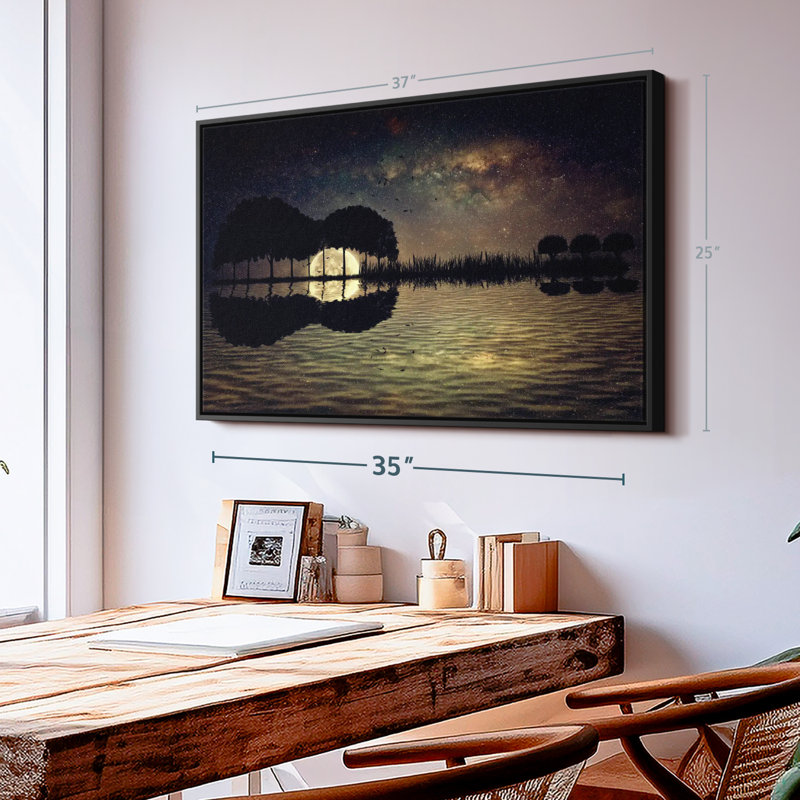«Guitare, île au clair de lune, art mural», H 25 po x l 37 po