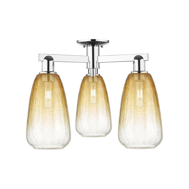 Plafonnier semi-encastré 3 lumières Jacquette, Chrome poli, Ambre
