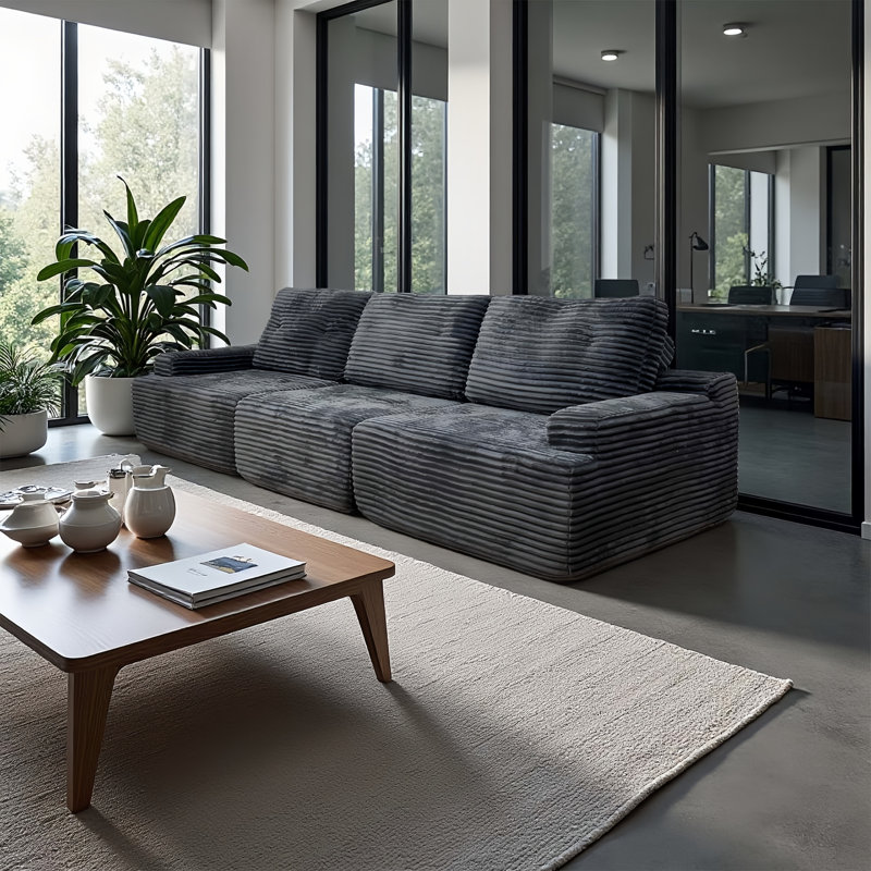 Simple And Stylish Inline Three-Seater Grey Compression SofaReception Sets