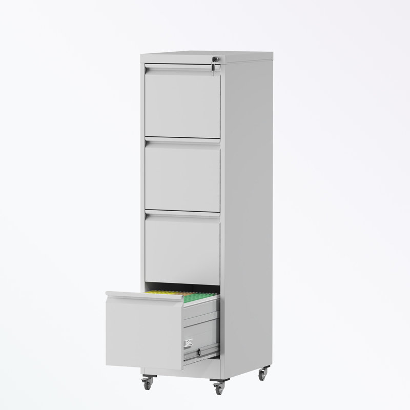 Classeur en métal avec 4 tiroirs et roulettes, Blanc