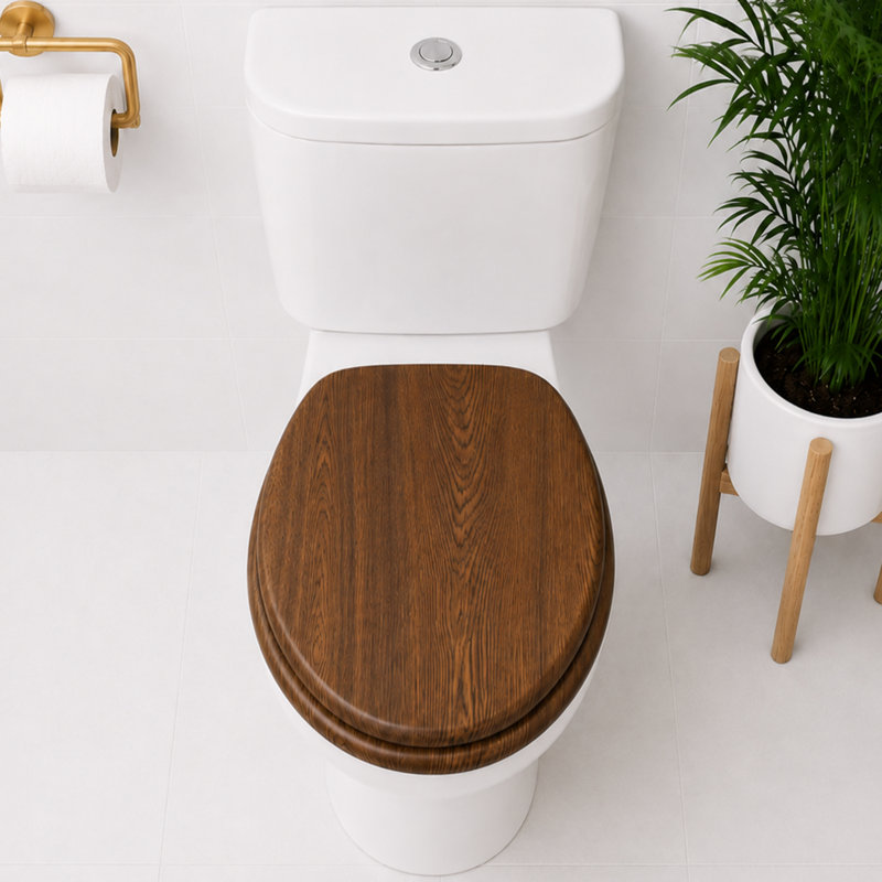 Sellman Soft Close Round Standard Toilet Seat, Walnut