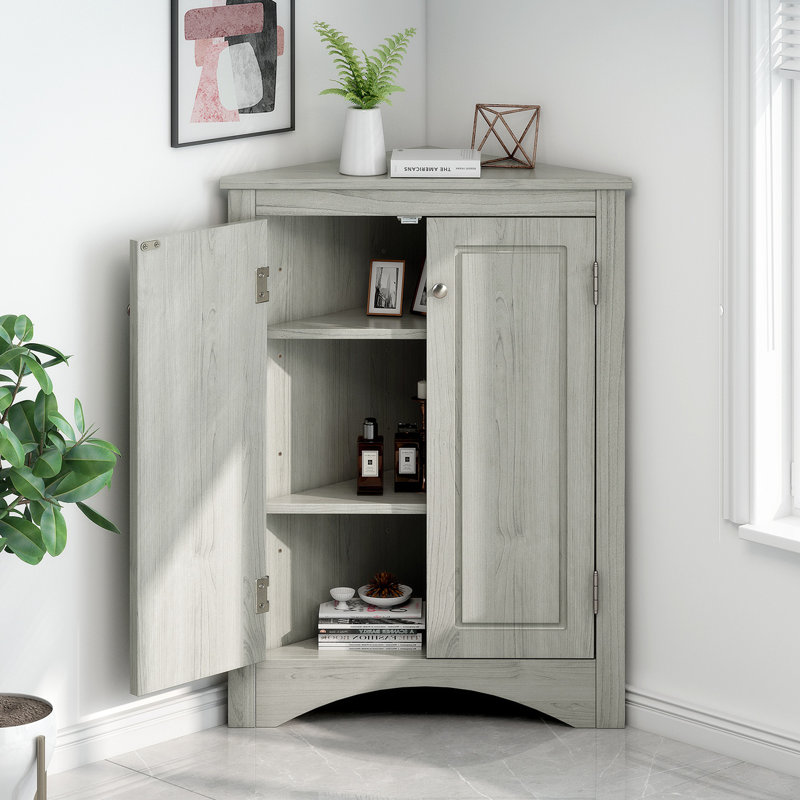 Triangle Bathroom Storage Sideboard with Adjustable Shelves, Gray