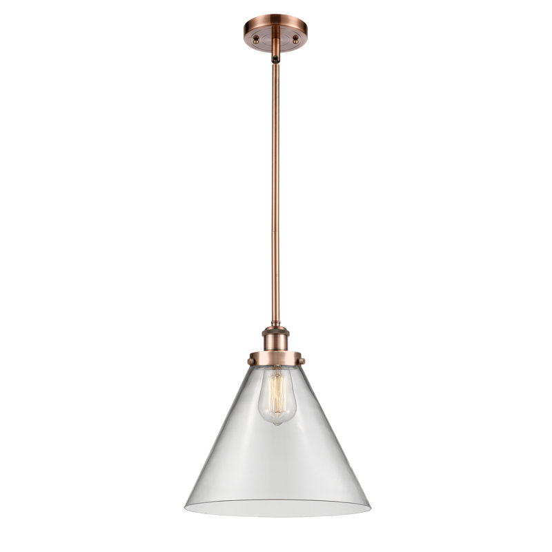 Luminaire suspendu conique à 1 lumière Gelinas, Ampoule non incluse, Transparent, Cuivre antique