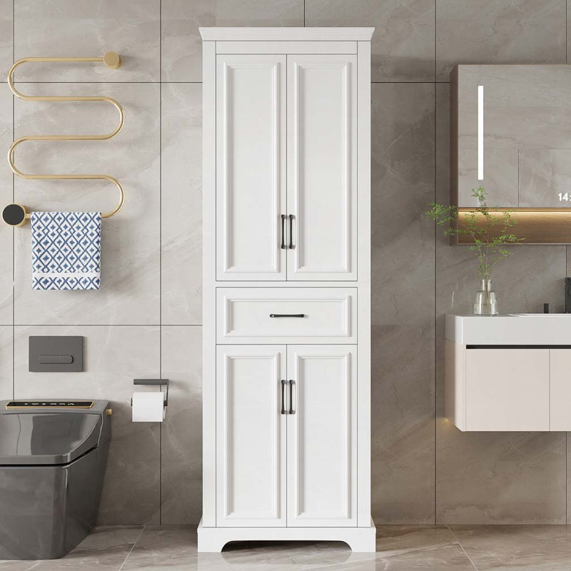 71"H Freestanding Bathroom Linen Cabinet with Adjustable Shelves