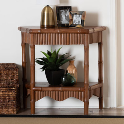bali & pari Alessa Mahogany Wood Console Table - Fluted Wood Accent Table with Bamboo Motif and Two-Tier Display for Living Room, Entryway, or Hallway, 32 in.