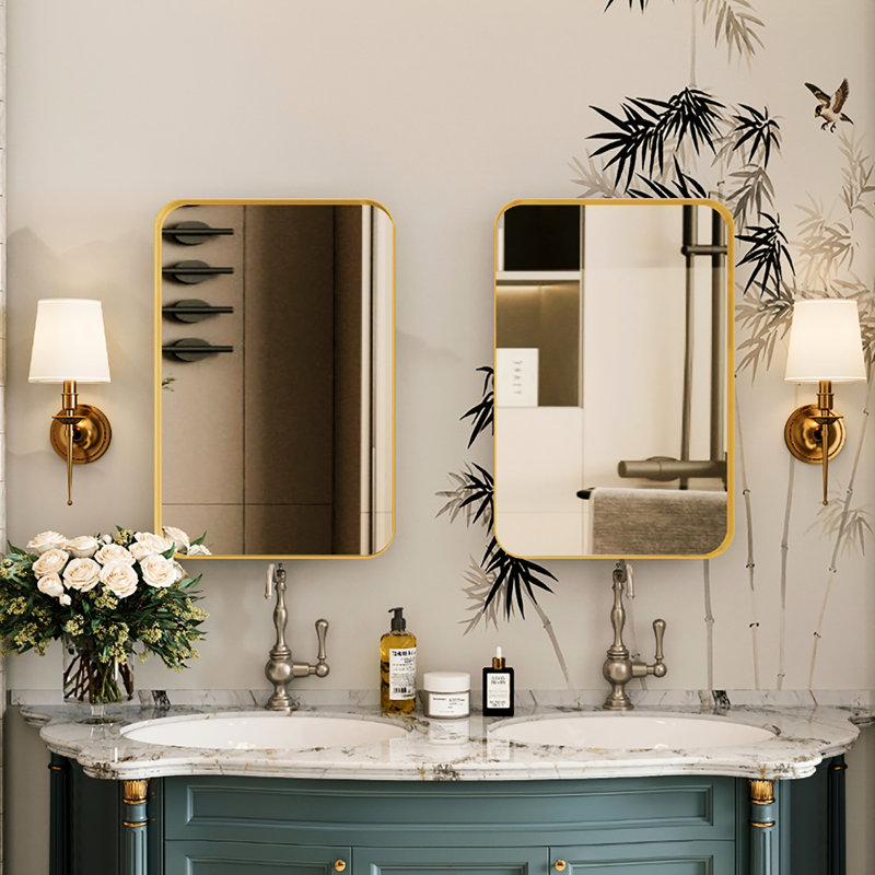Armoire encastrée en métal 16 po x 24 po avec miroir et tablettes réglables pour la salle de bain en or mat, rouille, construction, brouillard, corrosion, salle de bain dorée, brouillard, corrosion, chic