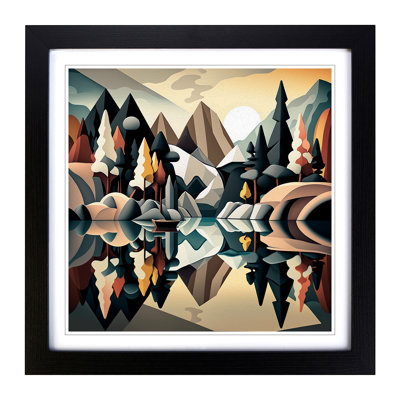 Lake Cubism - Single Picture Frame Print on Wood
