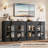 Black Sideboard Buffet Cabinet with Glass Doors & Drawer, Wood Coffee Bar for Kitchen-1108893139