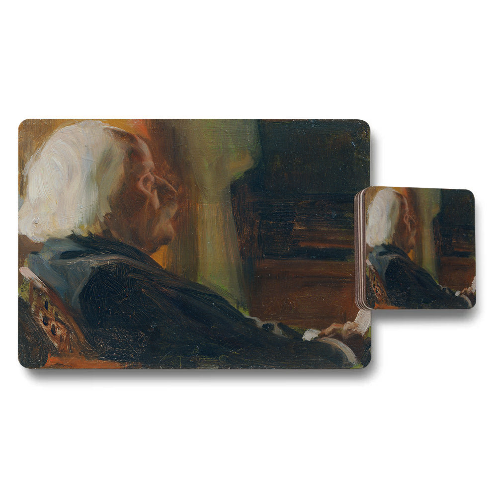 Placemat And Coaster Set Featuring Vintage Portrait Artwork For Dining Tables