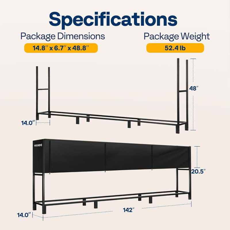 Ultra Duty Black Steel 12 ft Log Rack with Adjustable Cover