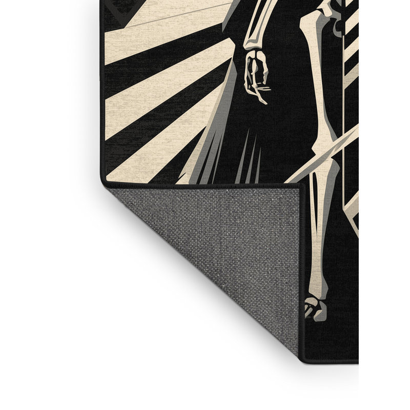 Tapis à motif géométrique doux et moelleux de style mort-vivant Warlord gris et noir, 3x5