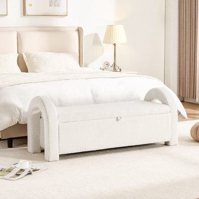 U-Shaped Curved Arm Chenille Storage Bench