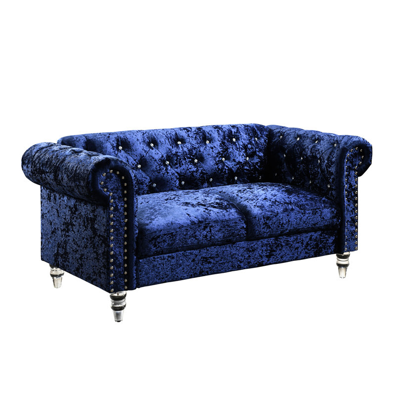 Siège transitionnel en velours bleu transitionnel, assise à base en bois, rembourrage doux
