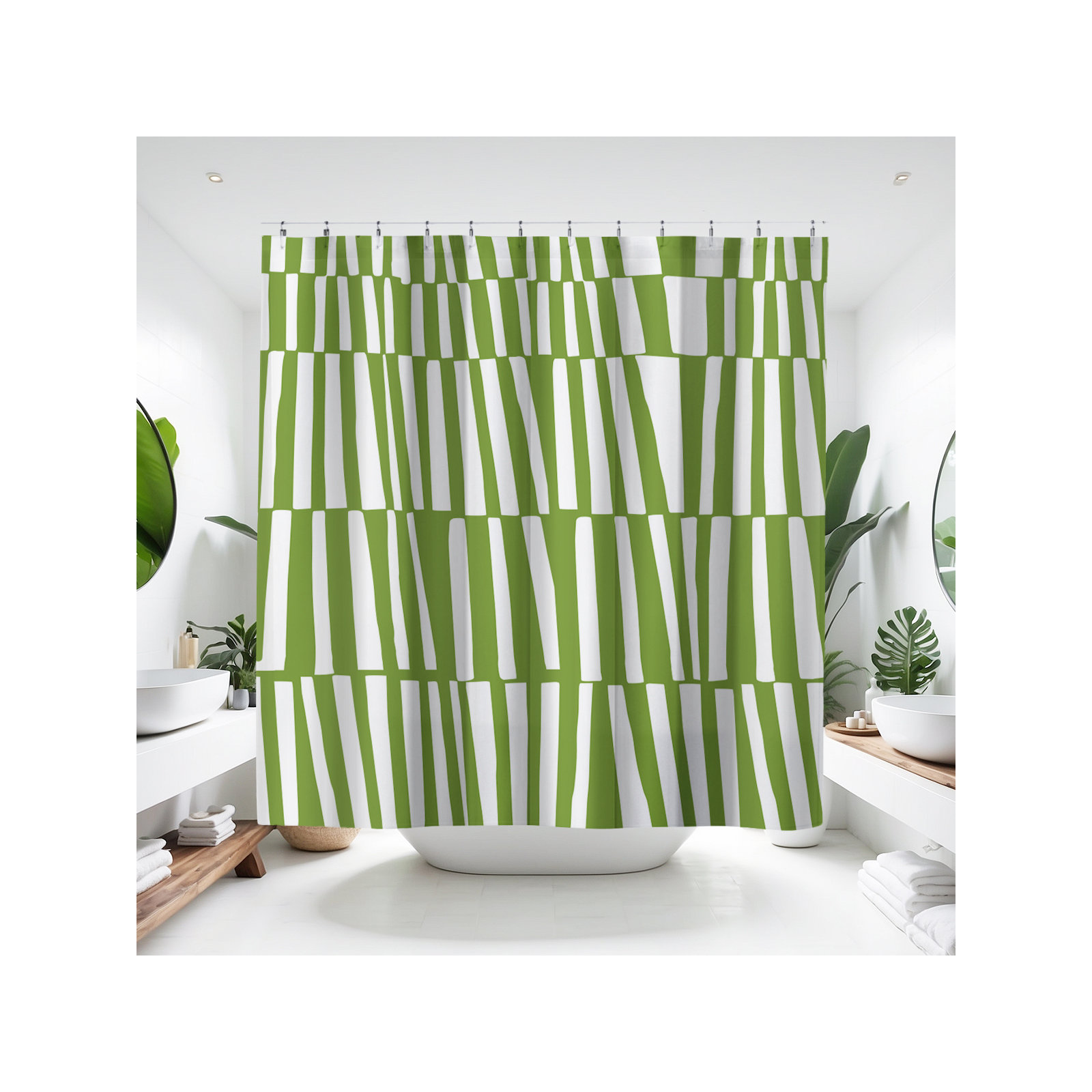 Thora Abstract Mid-Century Shower Curtain, Chartreuse