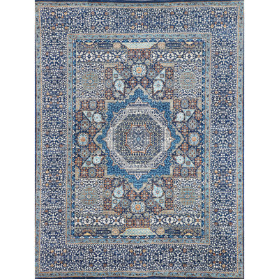 Hand Knotted Wool Area Rug in Navy And Blue