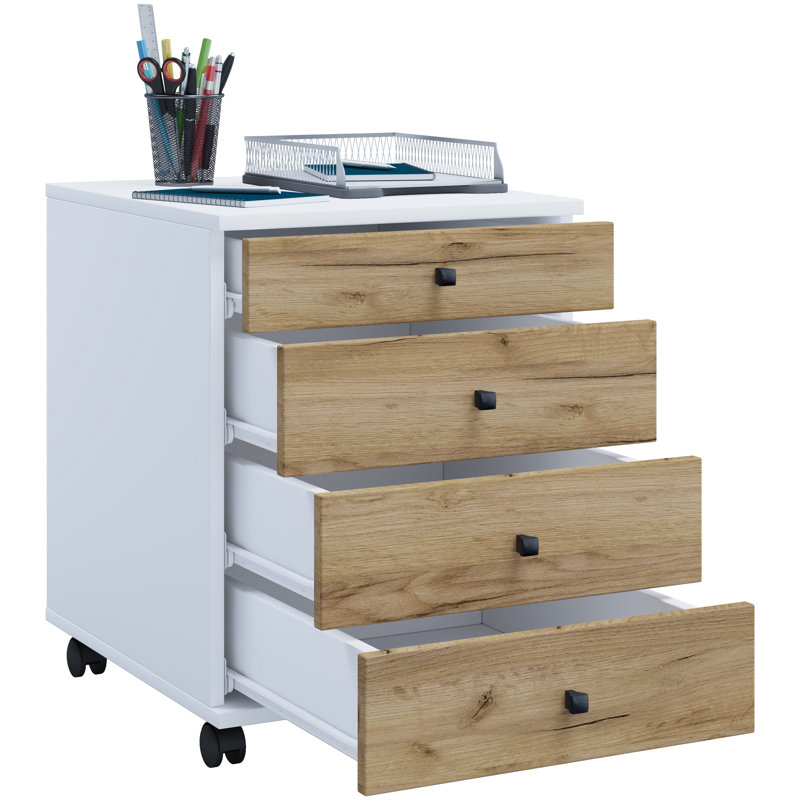 Rayiona 42cm Wide File Cabinet, 50cm H x 42cm W x 57cm D, White/Brown