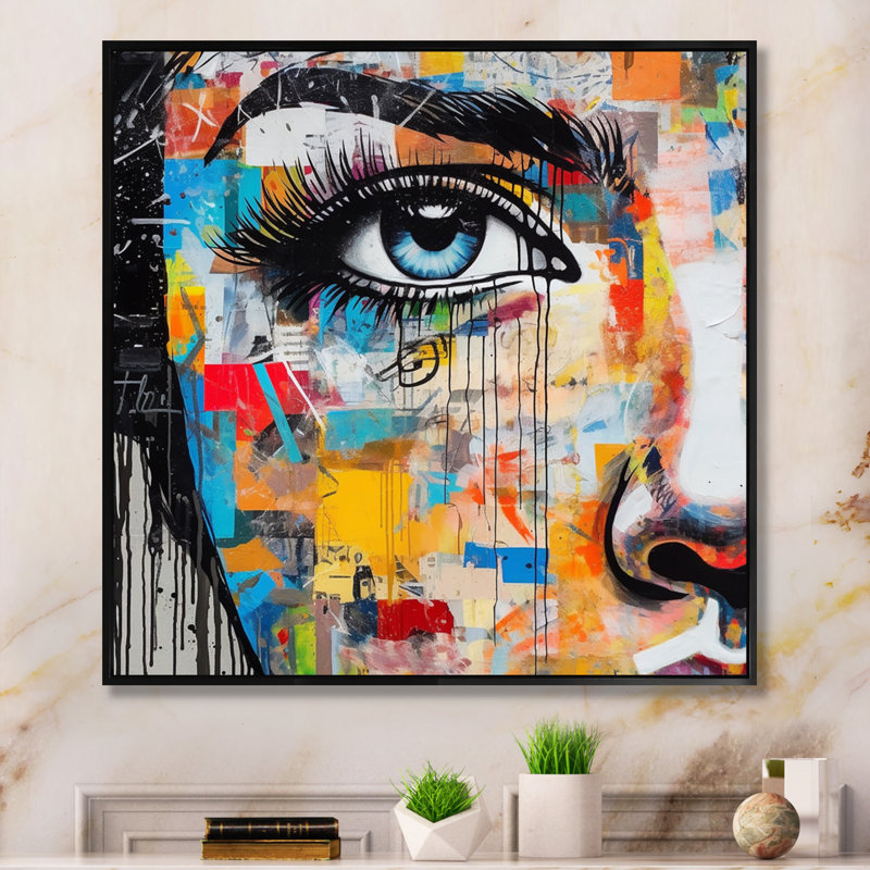 Art féminin, Portrait I - mode, art sur toile, Cadre flottant noir, H 16 po x l 16 po x P 1 po